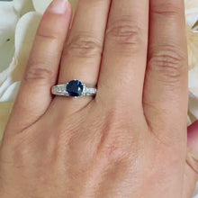Load and play video in Gallery viewer, 14K Solid White Gold Round Cut Natural Sapphire and natural Round And Princess Cut diamond ring art deco Filigree 2.35ctw
