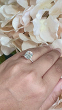 Load and play video in Gallery viewer, 14K Solid Rose Gold Cushion Cut Forever One Moissanite And Round Cut Natural Diamonds Engagement Ring, Four prong, Solitaire 5.00ctw
