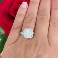 Load and play video in Gallery viewer, Huge and Heavy 14K Solid White Gold Asscher Cut Moissanite And Diamond Engagement Ring Prong Set Halo 4.05ctw
