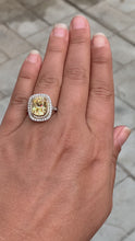 Load and play video in Gallery viewer, 14K Solid White and Yellow Gold Fancy Yellow Cushion and Round Cut Simulated Diamonds Engagement Ring Set Double Halo Wedding Bridal 6.00ctw
