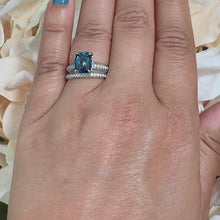 Load and play video in Gallery viewer, 14k solid white gold cushion cut blue sapphire and natural diamonds engagement ring, bridal, wedding, anniversary, promise, propose 5.00CT

