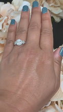 Load and play video in Gallery viewer, 14k Solid White Gold Round Cut Moissanite and Natural Diamond Engagement Ring Three stone Style Halo Bridal Wedding 2.15ct
