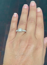 Load and play video in Gallery viewer, 14K Solid White Gold Princess Cut Forever One Moissanite and Natural Round Cut Diamonds Engagement Ring Deco bridal, wedding 2.40ctw

