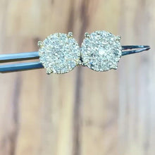 Load and play video in Gallery viewer, Stunning 14K Solid Yellow Gold Large Round Cut Invisible Set Natural Diamond Deco Style Stud Earrings 2.00ctw

