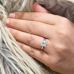 Women's 14k Solid White Gold Princess Simulated Diamond Engagement Ring, Bridal, Wedding, Anniversary, Four Prong ,Solitaire, 2.00ctw