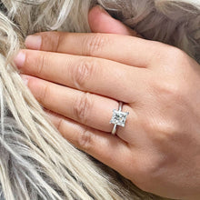 Load image into Gallery viewer, 14K Solid White Gold Princess Cut Moissanite Engagement Ring Deco, Bridal, Wedding, Anniversary, Four Prong Set Solitaire 2.00ct
