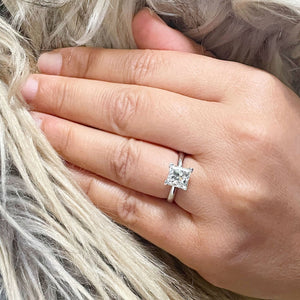 14K Solid White Gold Princess Cut Moissanite Engagement Ring Deco, Bridal, Wedding, Anniversary, Four Prong Set Solitaire 2.00ct