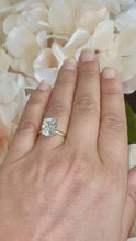 Load and play video in Gallery viewer, 14K Solid Yellow Gold Cushion Cut Moissanite Engagement Ring Deco, Bridal, Wedding, Anniversary, Four prong, Solitaire 4.00ctw
