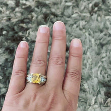 Load and play video in Gallery viewer, 14K White and Yellow Gold Cushion Cut Natural Yellow Citrine and Round cut Natural Diamonds Engagement Ring Bridal Wedding 4.80ctw
