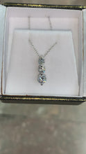 Load and play video in Gallery viewer, 14k white gold round cut natural diamond prong set necklace pendent and chain bridal wedding anniversary gift three stone style 0.60ctw
