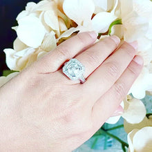 Load and play video in Gallery viewer, Heavy and Solid 14k White Gold Asscher Cut moissanite and diamonds bezel Engagement Ring wedding bridal Natural Diamonds 4.60ctw
