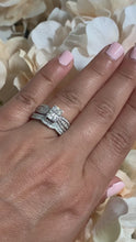 Load and play video in Gallery viewer, 14k White Gold Radiant Cut Moissanite And Diamonds Engagement Ring And Band Set Anniversary, Wedding, Propose 3.30ctw
