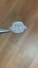 Load and play video in Gallery viewer, 14K Solid White Gold Princess Cut Forever One Moissanite and Natural Diamond Engagement Ring Deco Halo, bridal, wedding, prong set 1.70ctw
