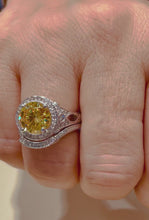 Load and play video in Gallery viewer, 14K Solid White Gold Fancy Yellow Round Cut Simulated Diamonds Engagement Ring And Band Set Halo Wedding Bridal Set 4.25ctw
