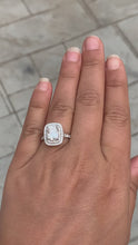 Load and play video in Gallery viewer, 14k Solid White Gold Cushion Cut Forever One Moissanite and Natural Diamond Engagement Ring Soleste Double Halo, Bridal, Wedding 4.00ctw
