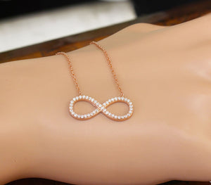Women's Infinity Sign Set 14k Rose Gold Round Cut Simulated Diamonds Necklace pendent and chain wedding gift anniversary 0.50ctw