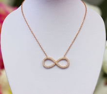 Load image into Gallery viewer, Women&#39;s Infinity Sign Set 14k Rose Gold Round Cut Simulated Diamonds Necklace pendent and chain wedding gift anniversary 0.50ctw
