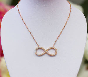 Women's Infinity Sign Set 14k Rose Gold Round Cut Simulated Diamonds Necklace pendent and chain wedding gift anniversary 0.50ctw