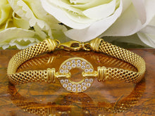 Load image into Gallery viewer, Yellow Rhodium Solid Sterling Silver .925 Classy Design, Man Made Simulated Diamond, Bracelet, Bangle, Deco, Pave Set, Bridal Wedding Gift
