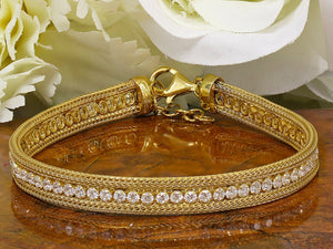 Yellow Gold Solid Sterling Silver .925 3.00ct Classy Large Design, Man Made Simulated Diamond, Bracelet, Bangle, Deco, Bridal Wedding Gift