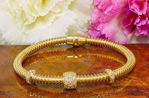 Yellow Rhodium Solid Sterling Silver .925 Classy Design, Man Made Simulated Diamond, Bracelet, Bangle, Deco, Pave Set, Bridal Wedding Gift