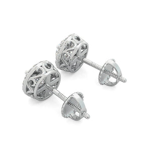 14K White Gold Round Cut Forever One Moissanite Scroll Basket Halo Earrings, Bridal, Wedding, Anniversary, Four prong set, Solitaire 1.40ctw
