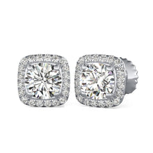 Load image into Gallery viewer, 14K White Gold Round Cut Forever One Moissanite Martini Halo Earrings, Bridal, Wedding, Anniversary, Four prong set, Solitaire 2.50ctw

