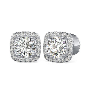 14K White Gold Round Cut Forever One Moissanite Martini Halo Earrings, Bridal, Wedding, Anniversary, Four prong set, Solitaire 2.50ctw