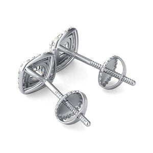 14K White Gold Round Cut Forever One Moissanite Martini Halo Earrings, Bridal, Wedding, Anniversary, Four prong set, Solitaire 2.50ctw