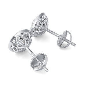 14K White Gold Round Cut Forever One Moissanite Butterfly Milgrain Bezel Halo Earrings, Bridal, Wedding, Anniversary, Solitaire 2.30ctw