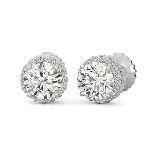 14K White Gold Round Cut Forever One Moissanite Share Prong Basket Earrings, Bridal, Wedding, Anniversary, Four prong set, Solitaire 2.40ctw