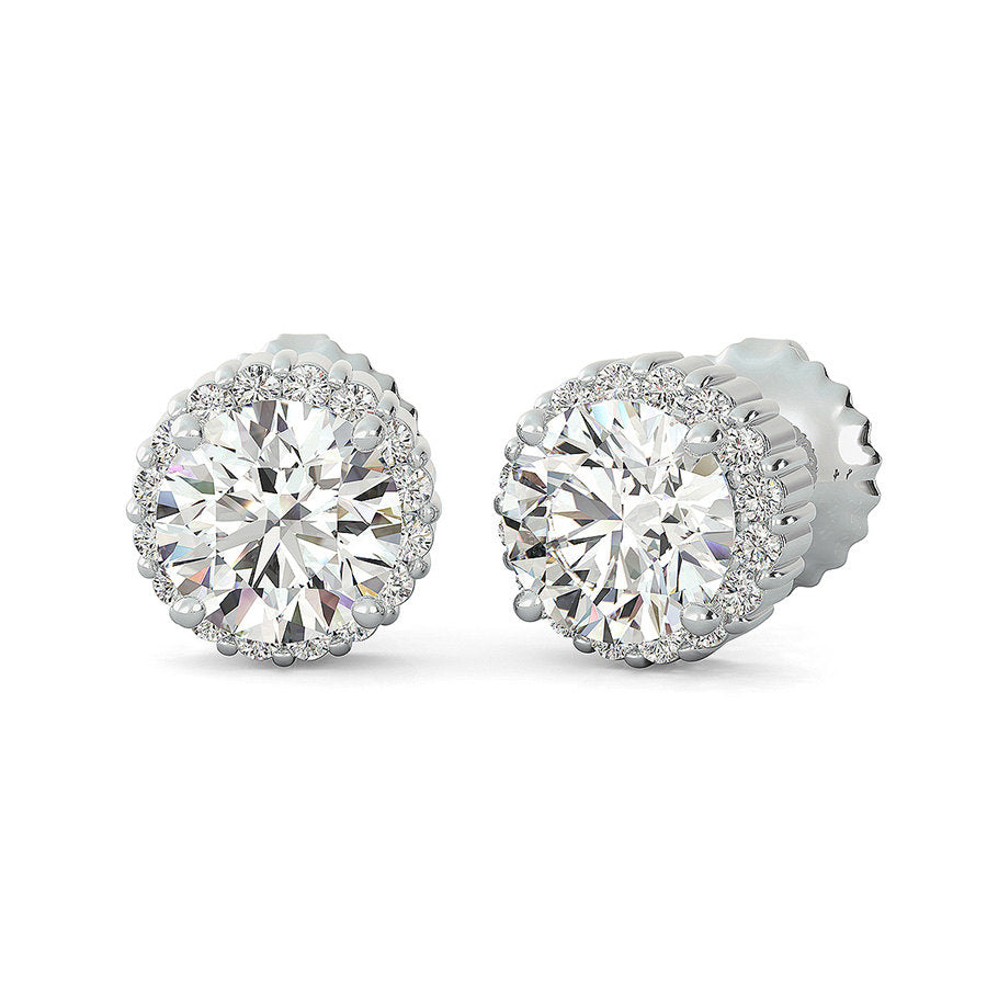 14K White Gold Round Cut Forever One Moissanite Share Prong Basket Earrings, Bridal, Wedding, Anniversary, Four prong set, Solitaire 2.40ctw