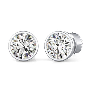 14K White Gold Round Cut Forever One Moissanite Bezel Set Halo Earrings, Bridal, Wedding, Anniversary, Solitaire, Gift 1.00ctw