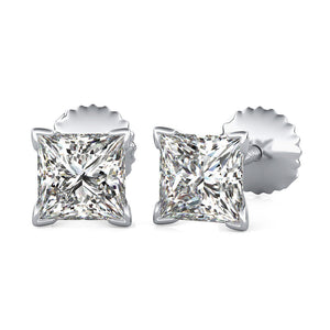 14K White Gold Princess Cut Forever One Moissanite V Prong Martini Style Earrings, Bridal, Wedding, Anniversary, Solitaire, Gift 0.82ctw