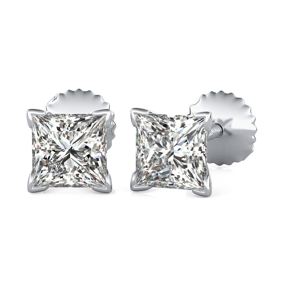 14K White Gold Princess Cut Forever One Moissanite V Prong Martini Style Earrings, Bridal, Wedding, Anniversary, Solitaire, Gift 0.82ctw