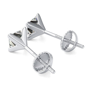14K White Gold Princess Cut Forever One Moissanite V Prong Martini Style Earrings, Bridal, Wedding, Anniversary, Solitaire, Gift 0.82ctw