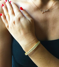 Load image into Gallery viewer, Yellow Gold Solid Sterling Silver .925 3.00ct Classy Large Design, Man Made Simulated Diamond, Bracelet, Bangle, Deco, Bridal Wedding Gift
