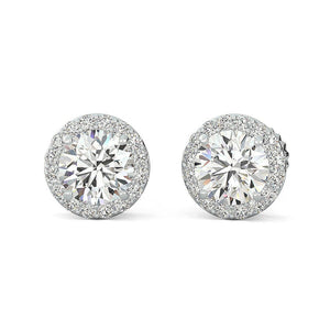 14K White Gold Round Cut Forever One Moissanite Scroll Basket Halo Earrings, Bridal, Wedding, Anniversary, Four prong set, Solitaire 1.40ctw