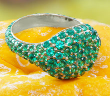 Load image into Gallery viewer, 14K Solid White Gold Round Cut Simulated Emerald Ring Eternity Style Pinky Band Micro Pave Bridal, Wedding, Anniversary 2.00ctw by ASW
