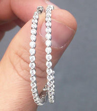 Load image into Gallery viewer, Large 4.00ct Art Deco, Prong Set, Hoop Earrings, Man Made Simulated Diamond , white Gold Rhodium Sterling Silver Bridesmaid Gift, Wedding
