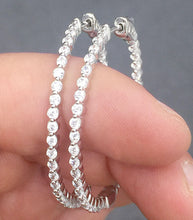 Load image into Gallery viewer, Large 4.00ct Art Deco, Prong Set, Hoop Earrings, Man Made Simulated Diamond , white Gold Rhodium Sterling Silver Bridesmaid Gift, Wedding
