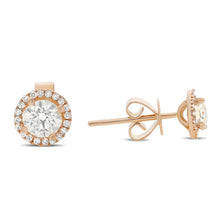 Load image into Gallery viewer, 14k Solid yellow Gold Simulated Diamonds, Prong Set, Wedding Engagement Stud Earrings Halo Bridal 0.70ctw
