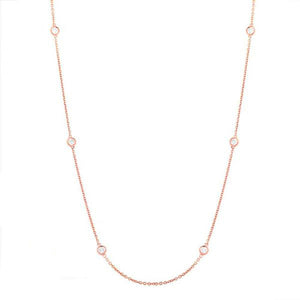 14k rose gold round cut diamond bezel set necklace 18" chain diamond by the yard style bridal wedding anniversary gift natural 0.25ctw