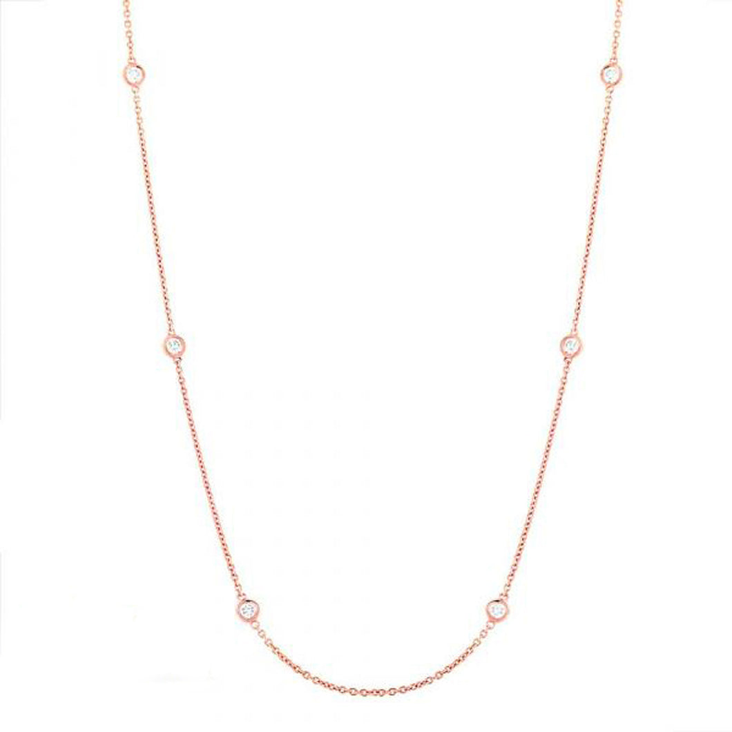 14k rose gold round cut diamond bezel set necklace 18