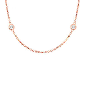 14k rose gold round cut diamond bezel set necklace 18" chain diamond by the yard style bridal wedding anniversary gift natural 0.25ctw