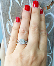 Load image into Gallery viewer, 1.25 Carat princess cut diamond engagement ring and band bridal set wedding set halo natural diamonds 14K solid white gold
