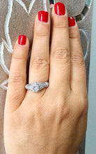Load image into Gallery viewer, Large 2.05 Carat Round Simulated Diamond Engagement Ring Antique Deco Design Bridal Halo Wedding 14k Solid White gold
