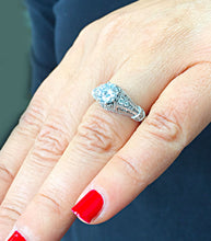 Load image into Gallery viewer, 14k White Gold Round Cut Forever One Moissanite and Diamond Engagement Ring, Bridal, Wedding, Natural Diamonds 1.85ctw
