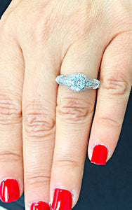 14k White Gold Round Cut Forever One Moissanite and Diamond Engagement Ring, Bridal, Wedding, Natural Diamonds 1.85ctw