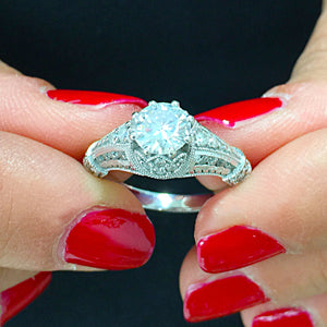 14k White Gold Round Cut Forever One Moissanite and Diamond Engagement Ring, Bridal, Wedding, Natural Diamonds 1.85ctw